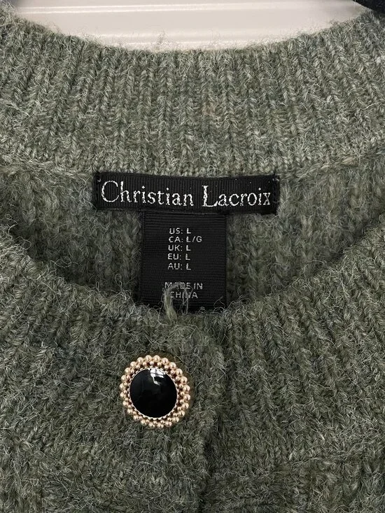 Christian Lacroix Green Wool Blend Cropped Button Sweater – Women’s L - Picture 5 of 8
